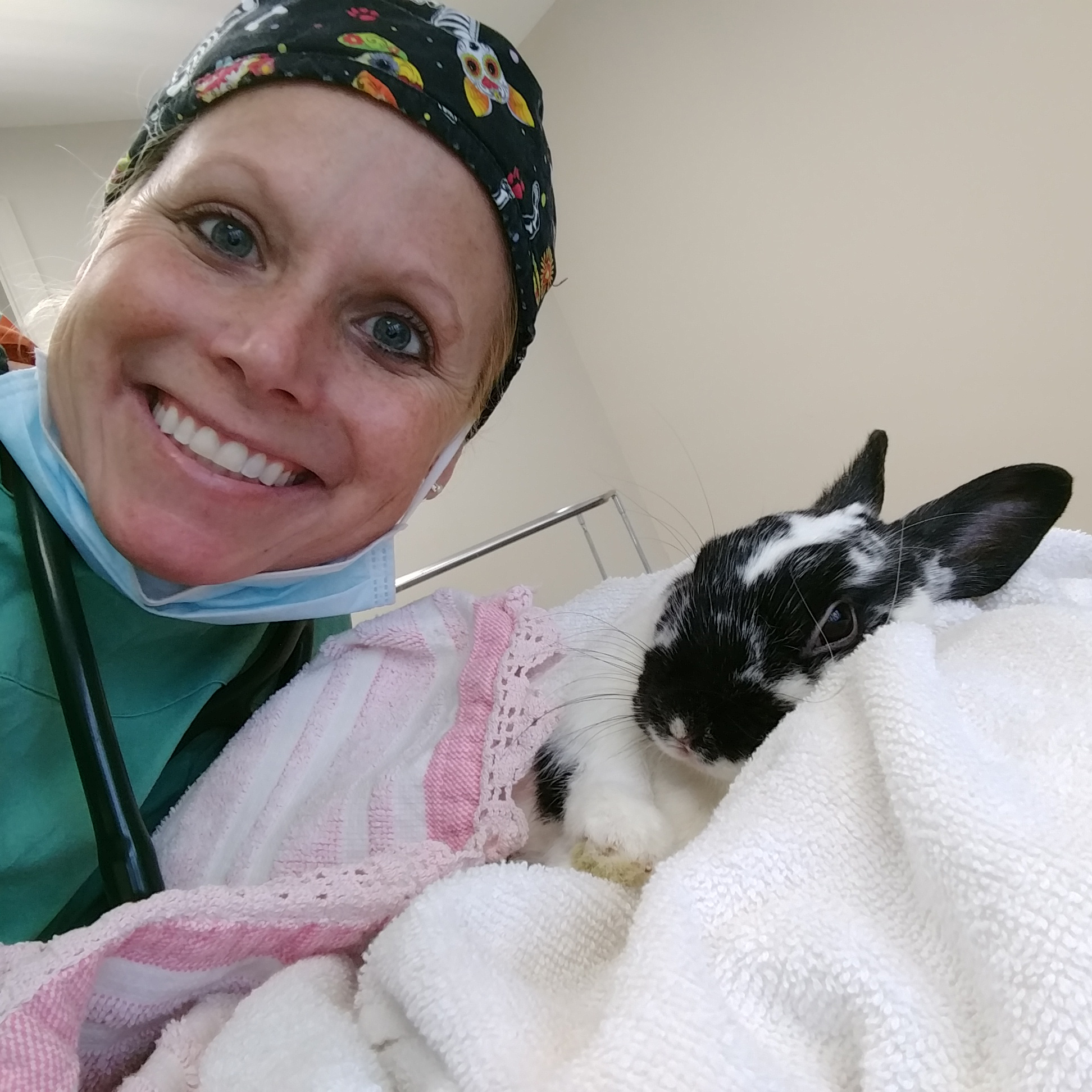 Dr Dana with rabbit patient